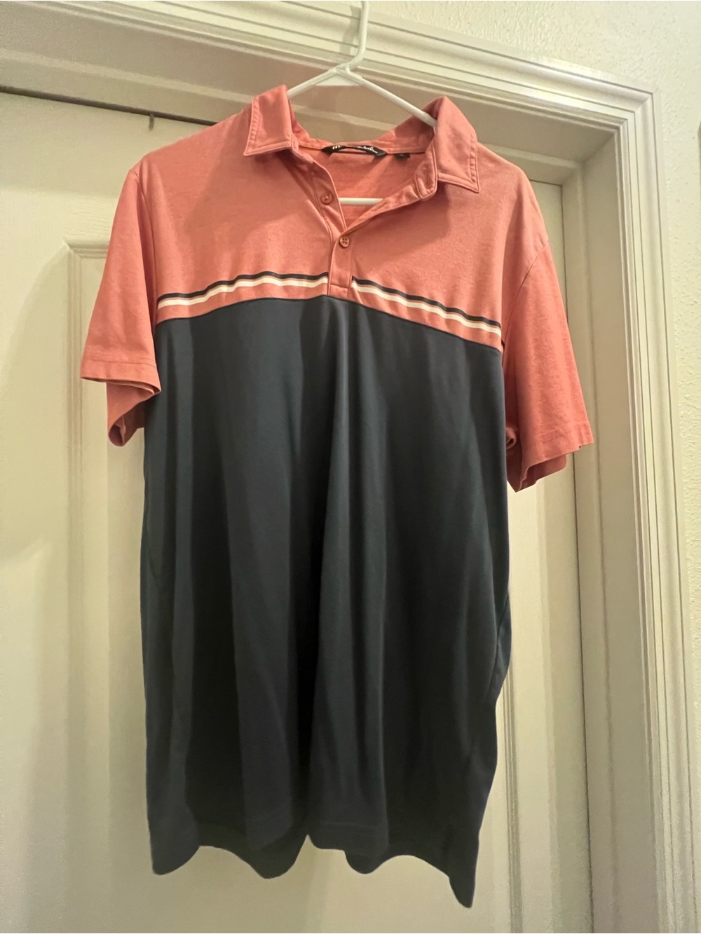 Sale!  Travis Mathew Two-Tone Polo in washed Red and Navy—great condition!